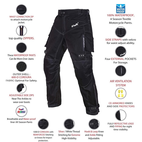 HWK Motorsports Motorcycle Protective Padded Waterproof Riding Pants Size 3XL - Picture 12 of 12